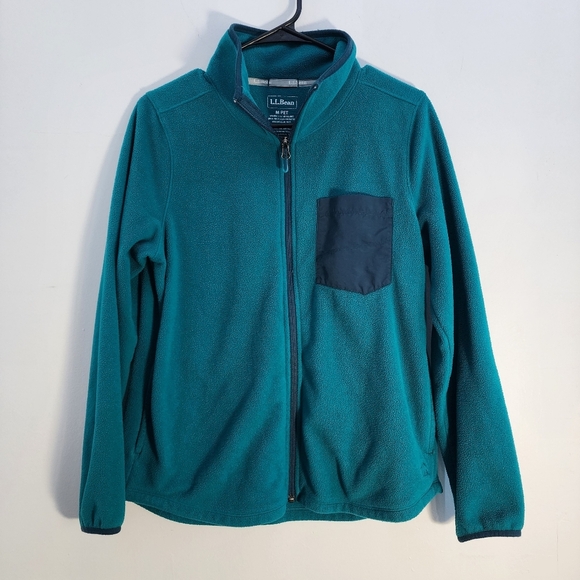 L.L. Bean Teal Fleece Jacket with Navy Pocket Size Med Pet. - Picture 1 of 4